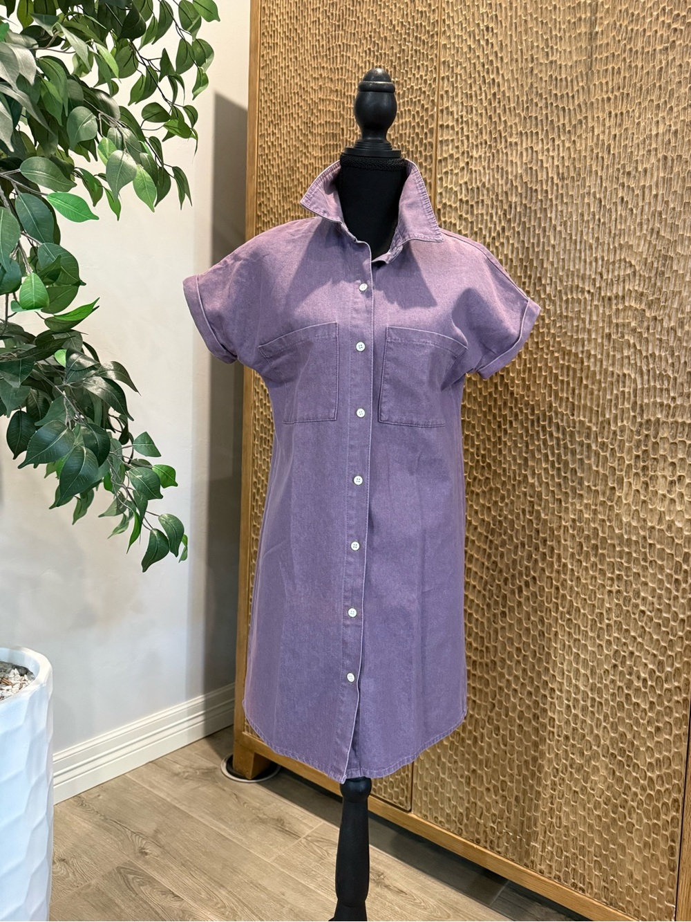 Zilcremo Lavender SMALL Button-Front Mini Shirt Dress NEW WITH TAGS